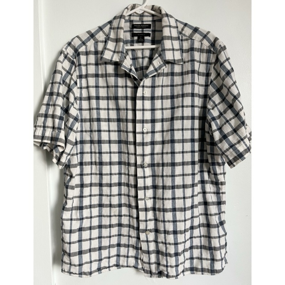 Banana Republic • Cotton Plaid Short Sleeve Shirt Relaxed Fit Tall